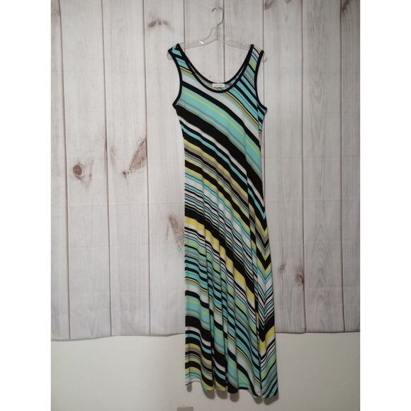 Calvin Klein Maxi Dress Striped Sleeveless Casual Summer Beach Sundress - Picture 1 of 6